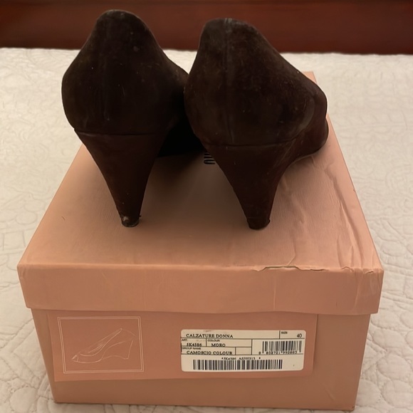 Miu Miu Camoscio Suede Peep Toe Wedges, Brown - Picture 3 of 6